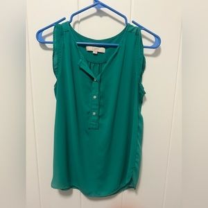 Loft Small Forest Green Blouse raw hem